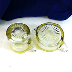 Load image into Gallery viewer, Creamer Sugar Bowl Set Dbl Handle Mid-Century Modern Glass Sunburst Bottom 2 pc
