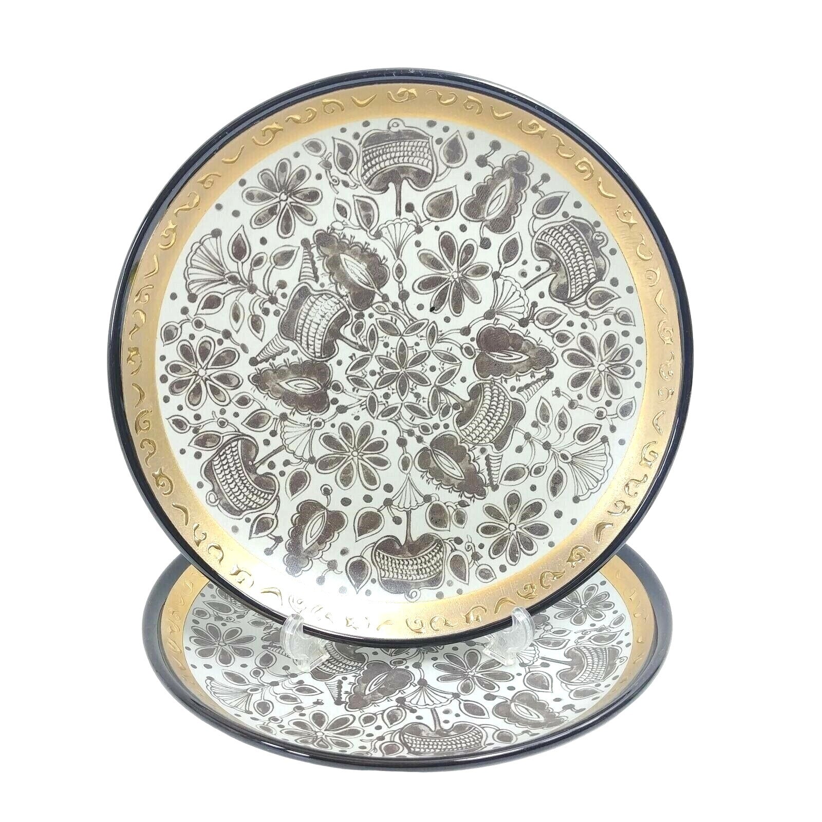 Bowl Collector Decorator Plates 2 pcs w/Wall Hangers Eclectique Kai Kai Raised Embossed Design Hallmarked on Back