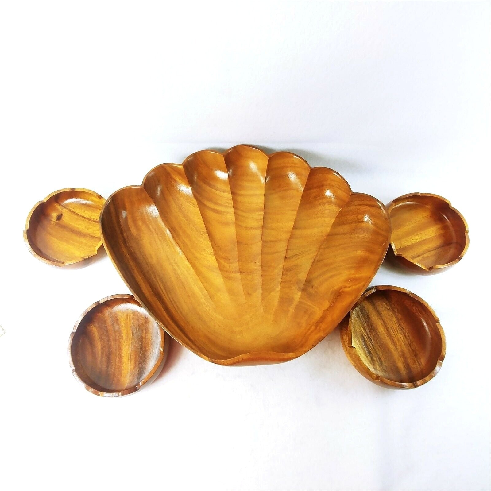 Salad Bowl 4 Serving Bowls Wooden Clam Shell Handcrafted Philippines