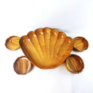 Salad Bowl 4 Serving Bowls Wooden Clam Shell Handcrafted Philippines
