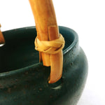Load image into Gallery viewer, Pottery Basket Planter Storage Artisan Signed on Bottom Green with Bamboo Handle
