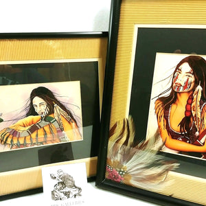 Western Tribal Portrait Art Prints Framed Double Matted 3-d collage Ranch Decor