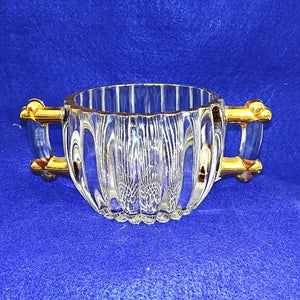 Creamer Sugar Set Jeanette Glass Co 24K Gold Decorated Hobnail Ribbed Vintage