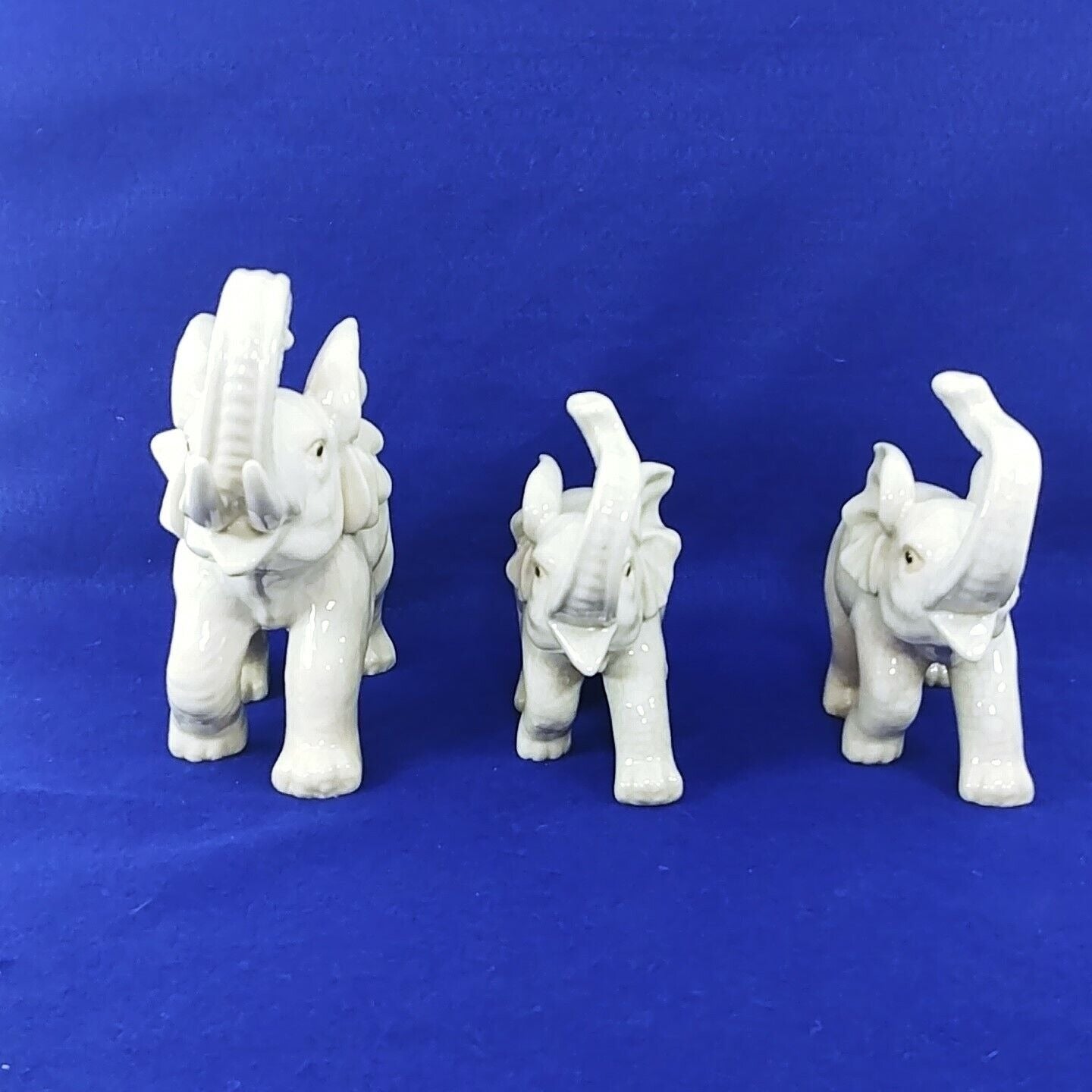 Elephant Trio Ceramic Figurines African Animal Decor Collectible Vintage