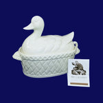 Load image into Gallery viewer, Soup Tureen White Ceramic Duck With Serving Ladle Basket Weave Bottom Vintage
