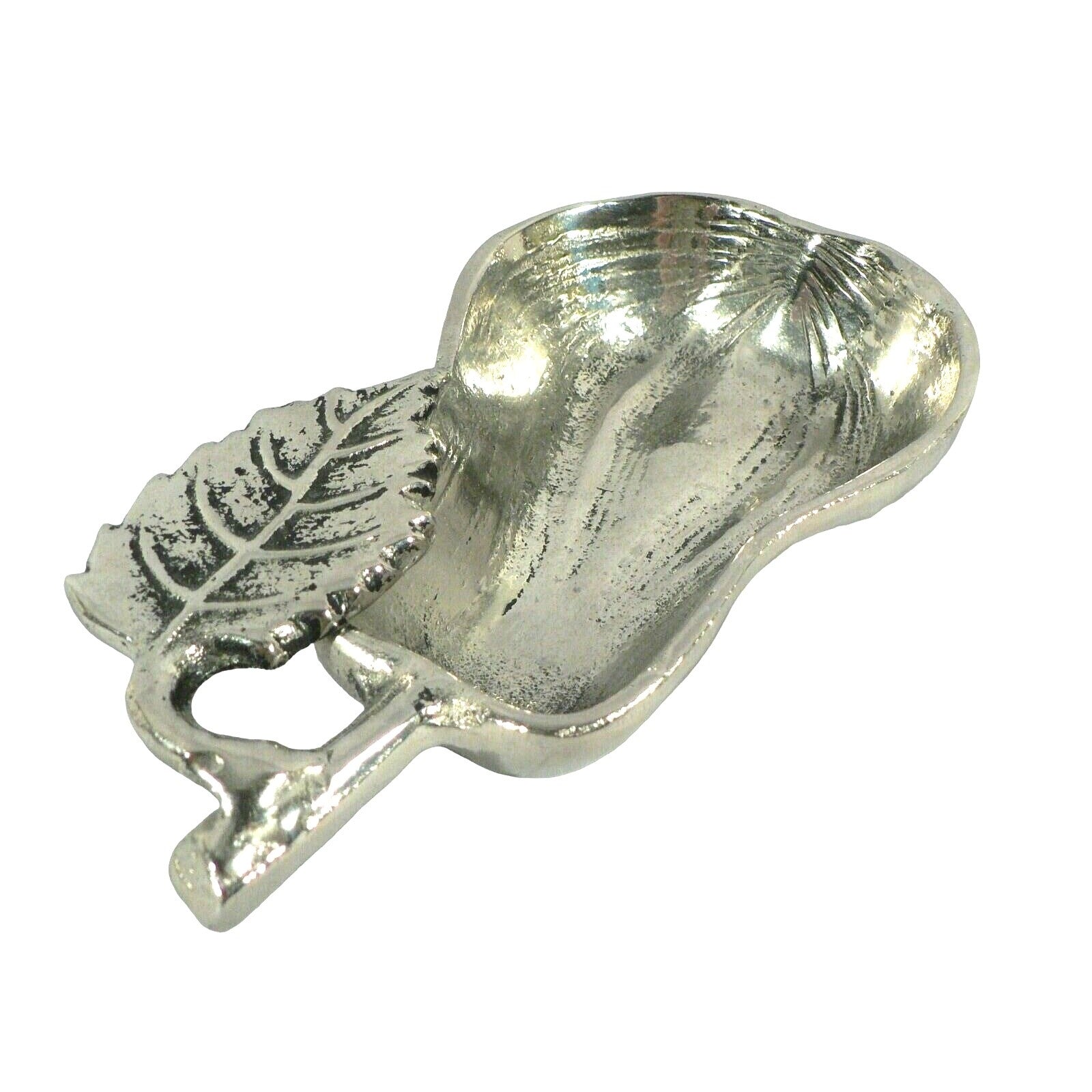 Condiment Nut Candy Dish, Pear Shaped Cast Aluminum Silver Antiqued Finish