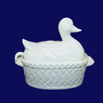 Load image into Gallery viewer, Soup Tureen White Ceramic Duck With Serving Ladle Basket Weave Bottom Vintage
