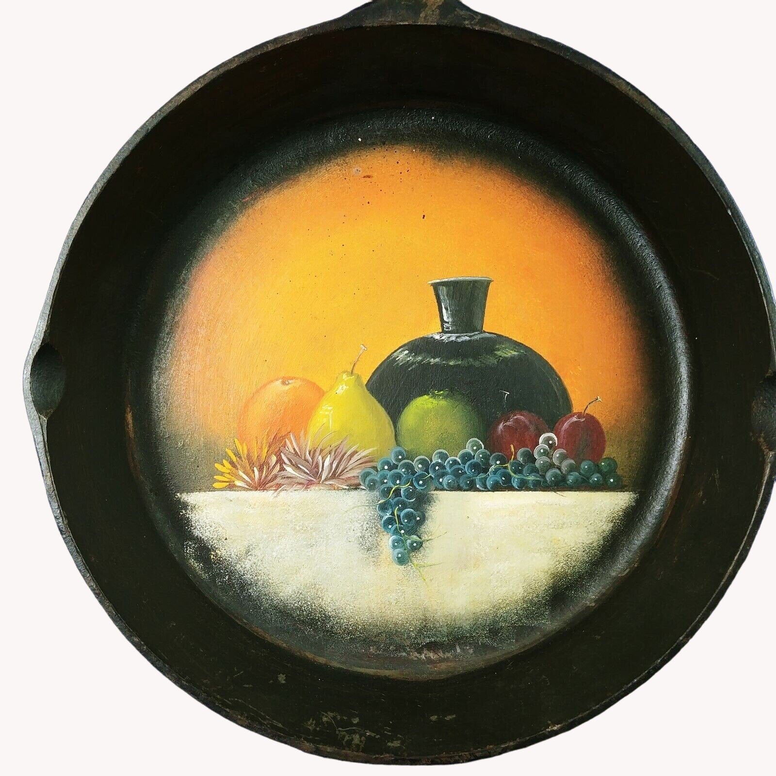 Cast Iron Skillet Hand Painted Art Fruit Design Separate Easel Decoration Only