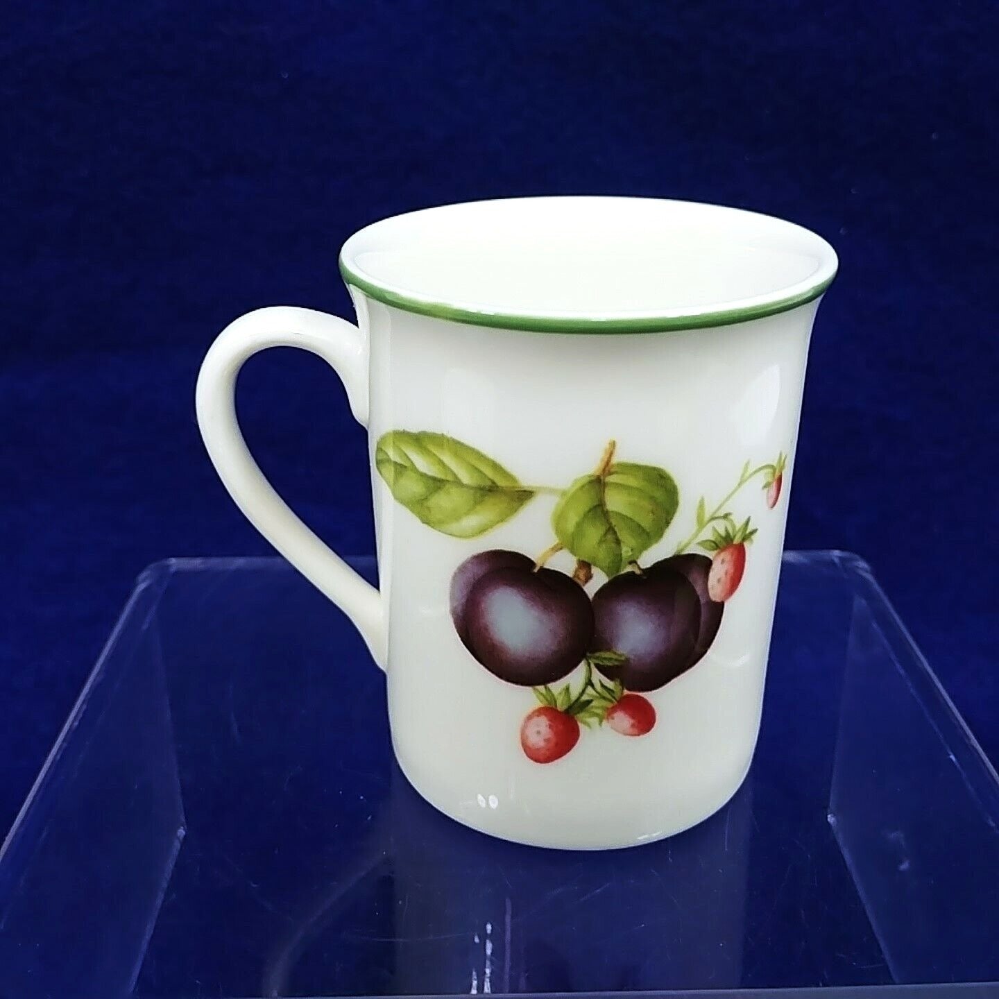 Demitasse Cups Saucers Set of 2 Fruits Florals Made in England Green Rim Vintage