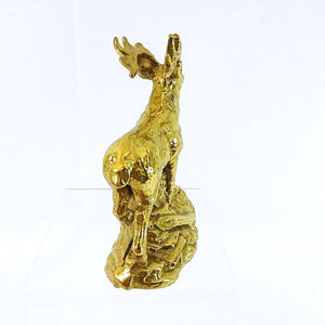 Brass Stag Deer Figurine Paperweight Office Desk Cabin Lodge Decor 4.5" Tall