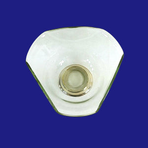 Art Glass Bowl Ruffled Edge Hexagon Panels Metal Base Collectible Vintage 10" W
