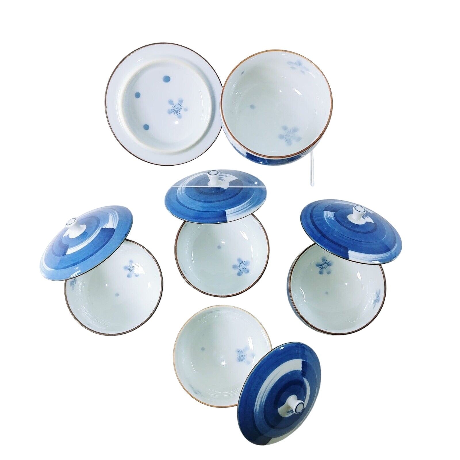 Asian Cups with Lids Tea Saki Sauce Storage Dip Ceramic Set of 5