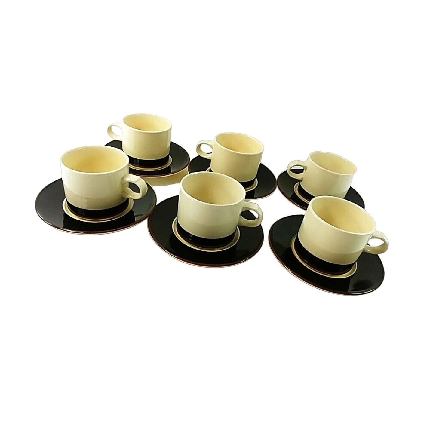 Coffee Tea Beverage Mugs with Saucers Stoneware Set of 6 pcs Japan