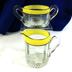 Load image into Gallery viewer, Creamer Sugar Bowl Set Dbl Handle Mid-Century Modern Glass Sunburst Bottom 2 pc
