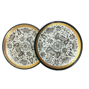 Bowl Collector Decorator Plates 2 pcs w/Wall Hangers Eclectique Kai Kai Raised Embossed Design Hallmarked on Back