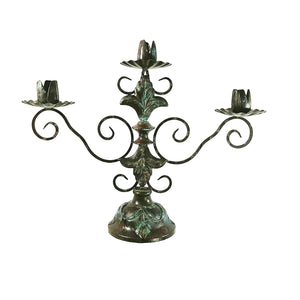 Decorative Metal Candelabra With Patina Finish 3 Arm Taper Candle Holder 17.5" Tall