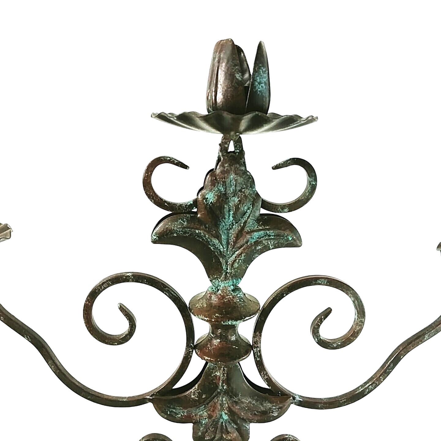 Decorative Metal Candelabra With Patina Finish 3 Arm Taper Candle Holder 17.5" Tall