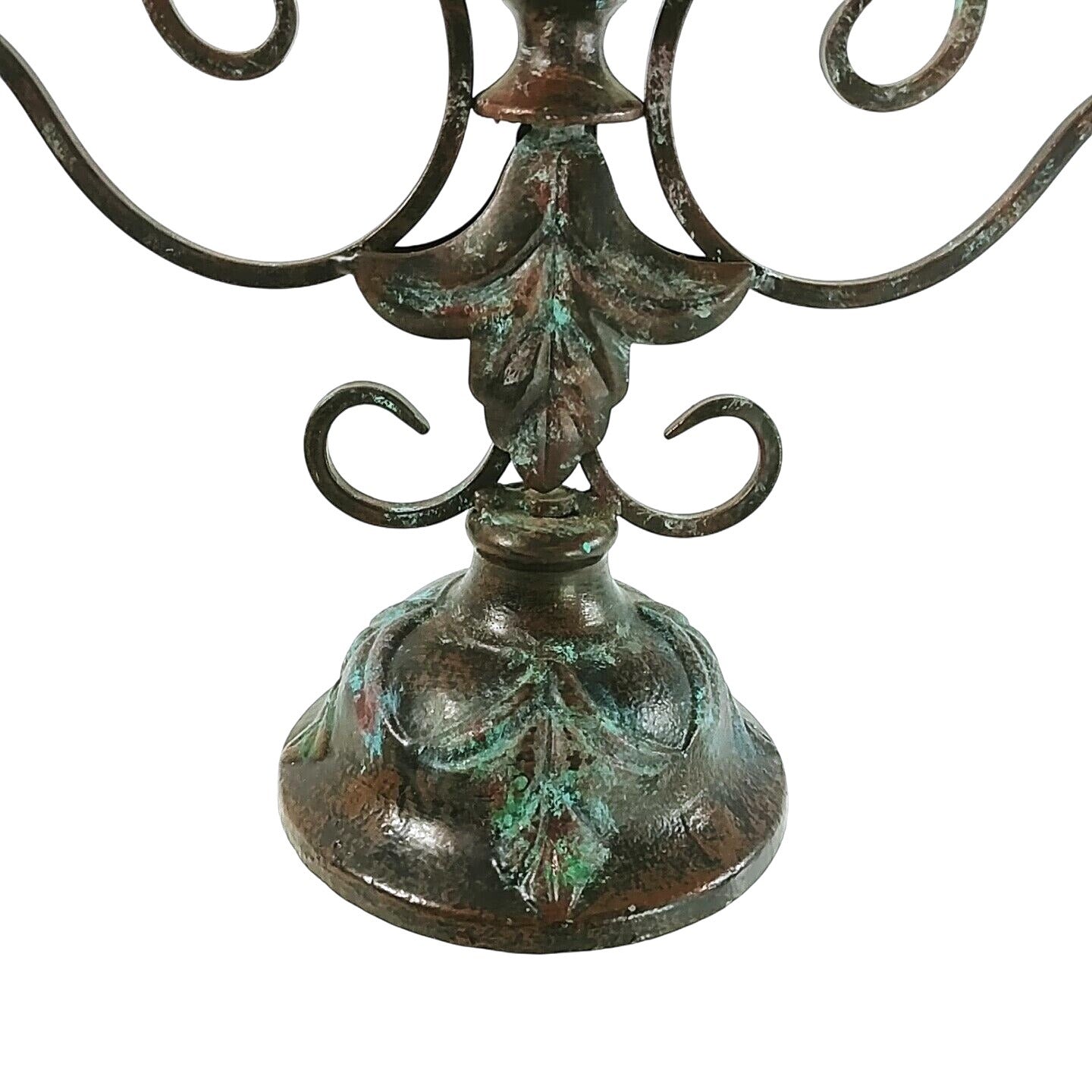 Decorative Metal Candelabra With Patina Finish 3 Arm Taper Candle Holder 17.5" Tall
