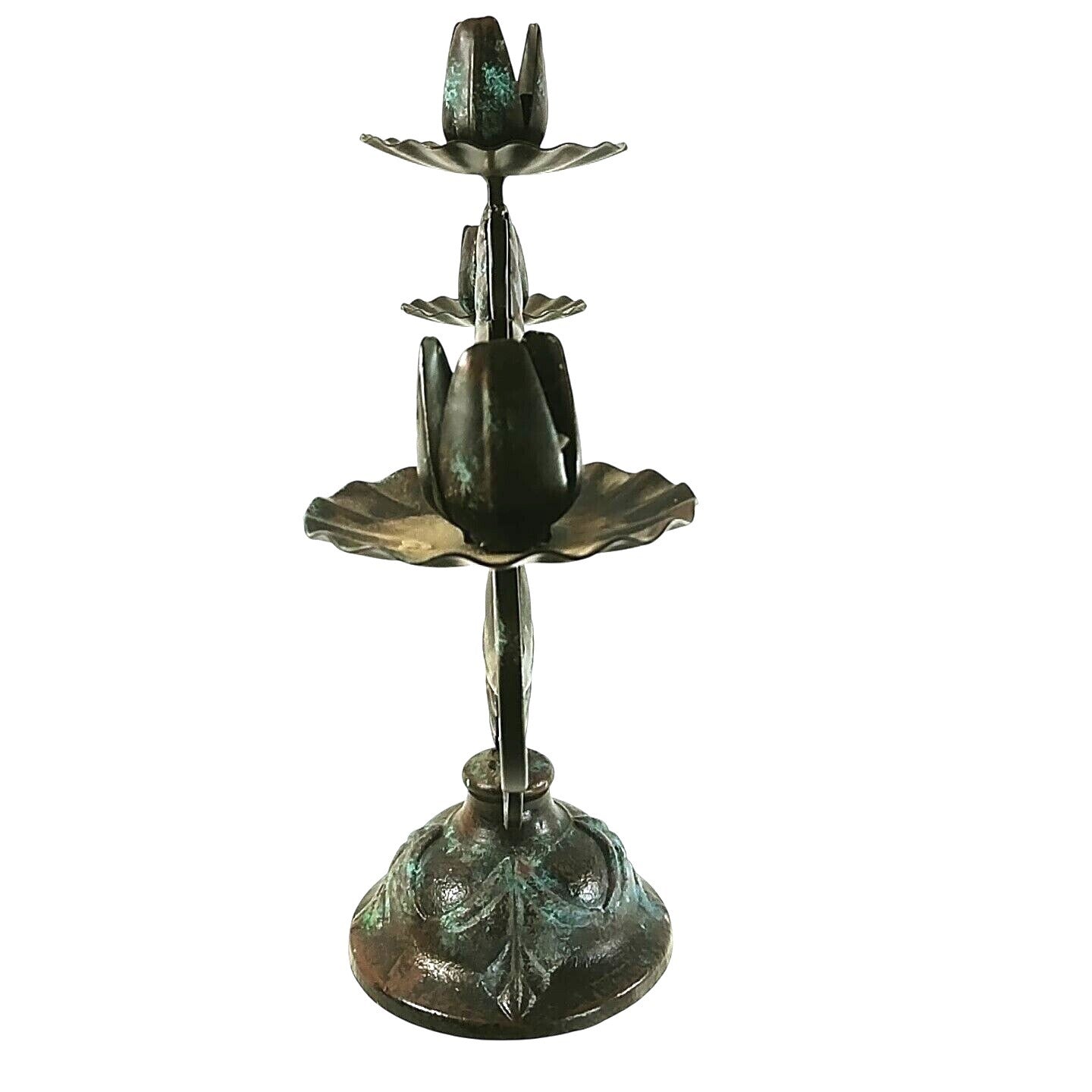 Decorative Metal Candelabra With Patina Finish 3 Arm Taper Candle Holder 17.5" Tall