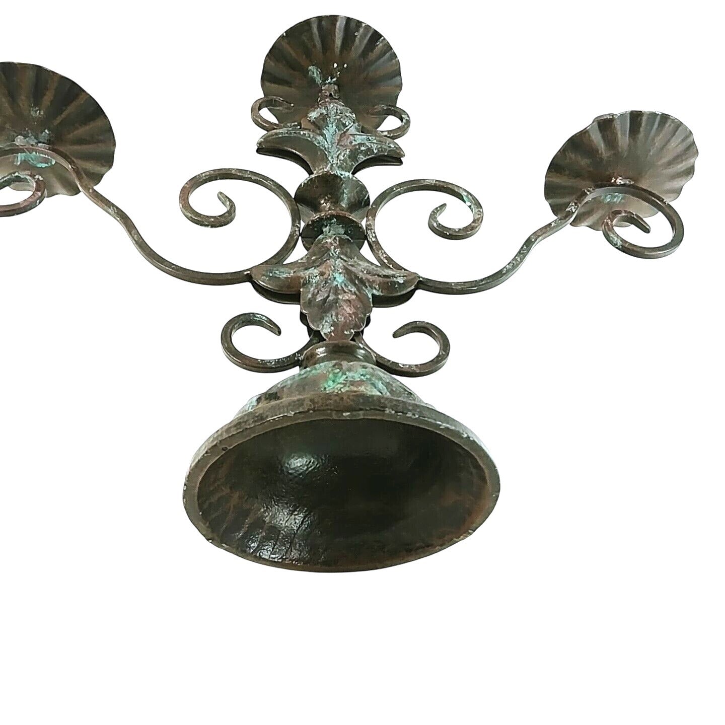 Decorative Metal Candelabra With Patina Finish 3 Arm Taper Candle Holder 17.5" Tall