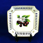 Load image into Gallery viewer, Hand Painted Ceramic Plates Pears Cherries Motif Square Lattice Design 2-Pc Set
