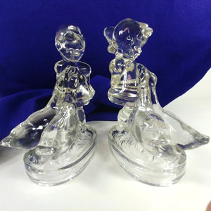Girl and Goose Glass Bookends Vintage