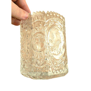 Vase Ornate 8 Panel Glass Embossed Bird Design Saw Tooth Rim