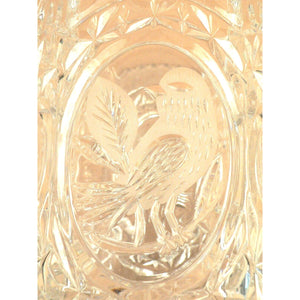 Vase Ornate 8 Panel Glass Embossed Bird Design Saw Tooth Rim