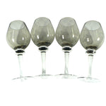 Load image into Gallery viewer, Wine Glass Goblet Smoked Gray Clear Stem Set of 4 Vintage Glassware 10&quot;
