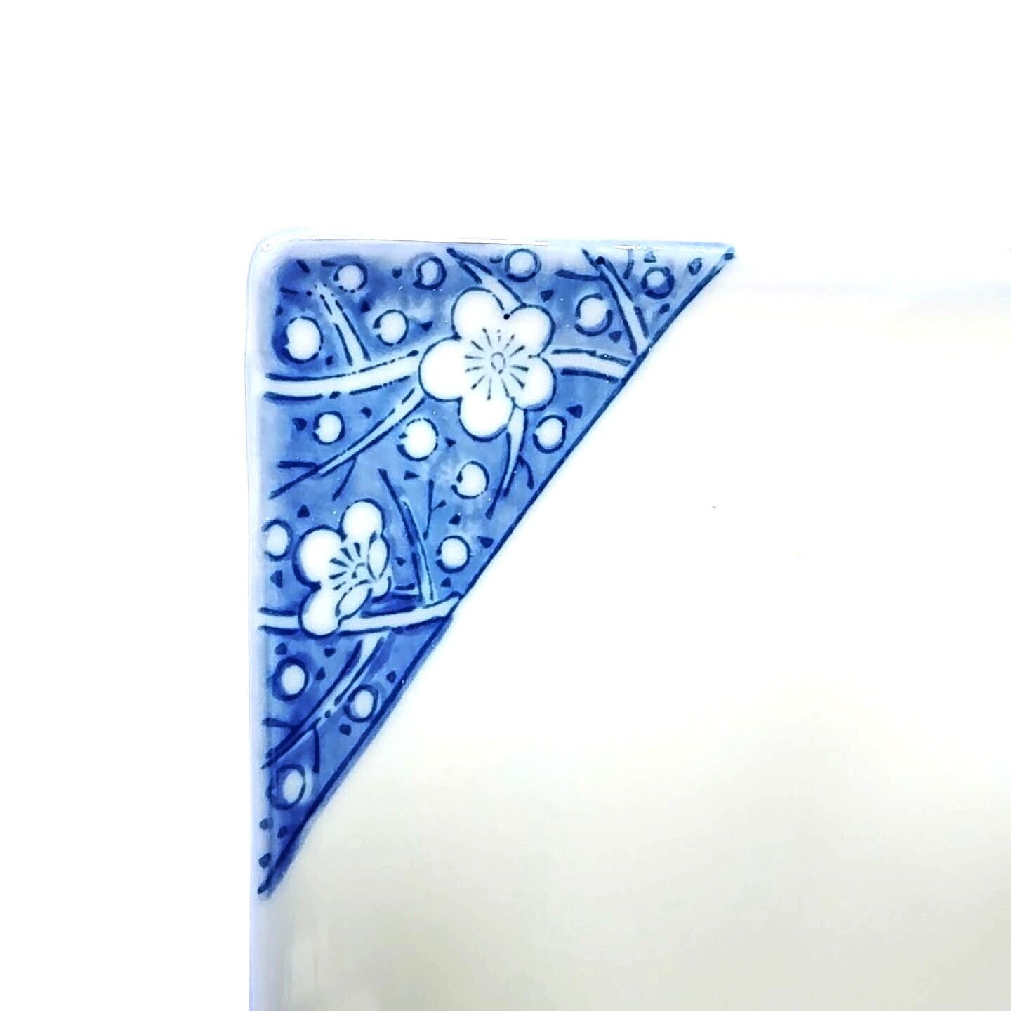 Trinket Serving Tray White Blue Floral Ceramic Chop Mark Vintage 8"