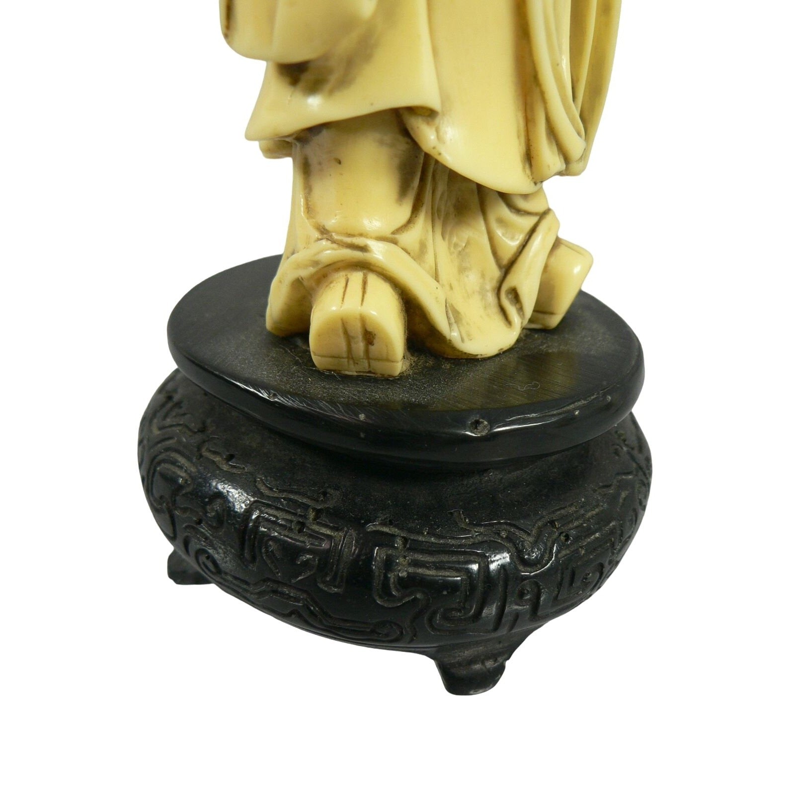 Figurine Chinese Male Robed Bearded Hand Carved Chop Marked Asian Markings 8.5"