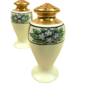 Salt Pepper Shakers Hand Painted Ceramic Cork Stopper Gold Tone Tops Vintage