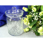 Load image into Gallery viewer, Glass Jam Honey Jar w Lid Geometric Cuts Vintage Kitchenware 5&quot;
