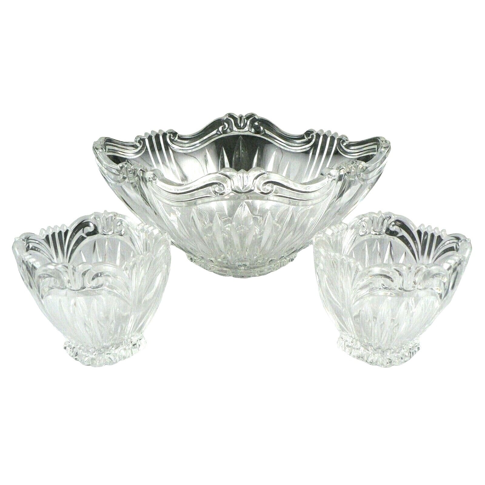 Crystal Bowls Serving Condiment Chip & Dip Oval  3 pc set Scrolled Design