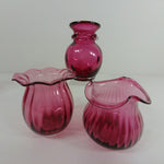 Load image into Gallery viewer, Cranberry Glass Vases 3 pc Lot Hand Blown with Pontil Marks 1 Stamped Pilgram
