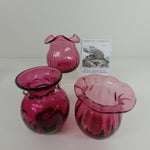Load image into Gallery viewer, Cranberry Glass Vases 3 pc Lot Hand Blown with Pontil Marks 1 Stamped Pilgram
