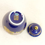 Load image into Gallery viewer, Ginger Jar Mini Cobalt Blue Peacock Peonies Japan Chopmark Vintage 4.5&quot;
