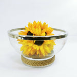 Load image into Gallery viewer, Glass Fruit Salad Serving Bowl Chrome Trim Rope Accent
