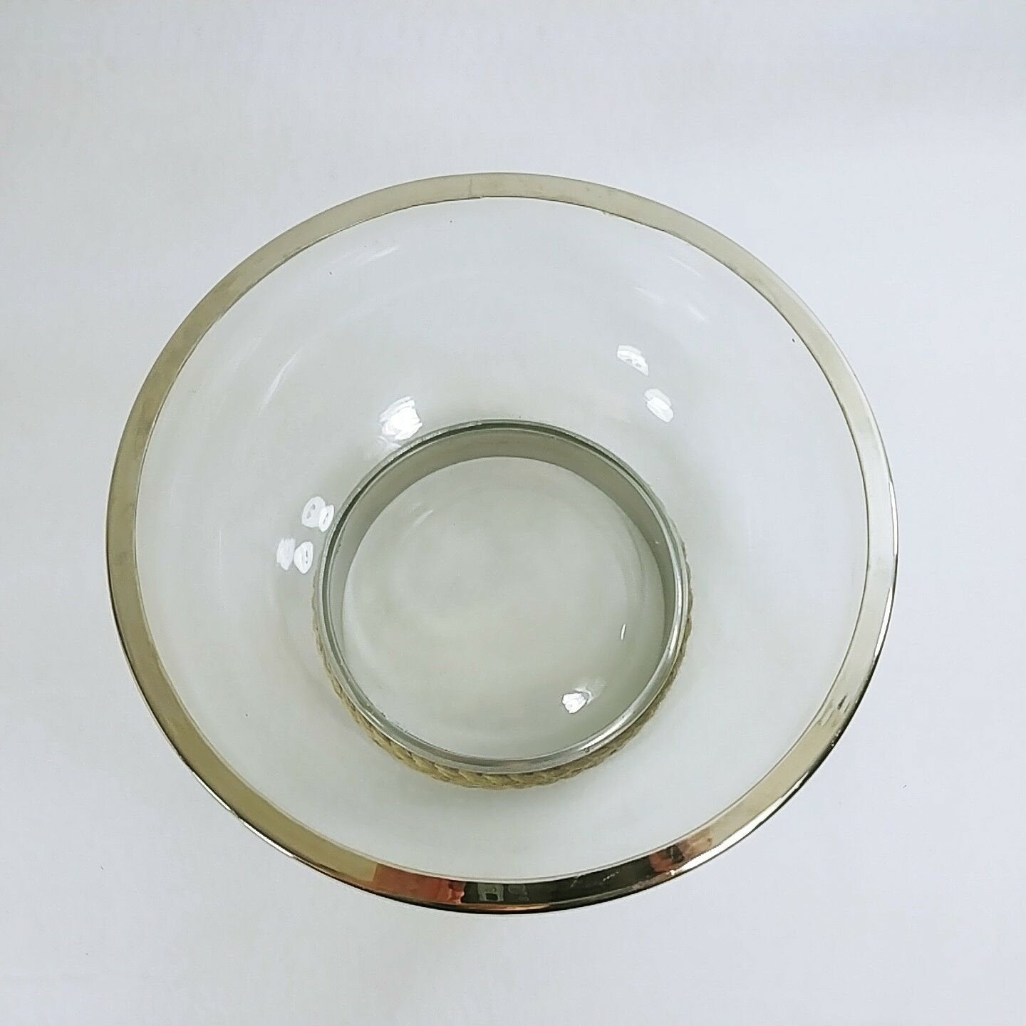 Glass Fruit Salad Serving Bowl Chrome Trim Rope Accent