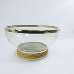 Load image into Gallery viewer, Glass Fruit Salad Serving Bowl Chrome Trim Rope Accent
