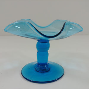 Art Glass Compote Candy Nut Dish Ruffled Folded Edge Stem Pedestal Base Design