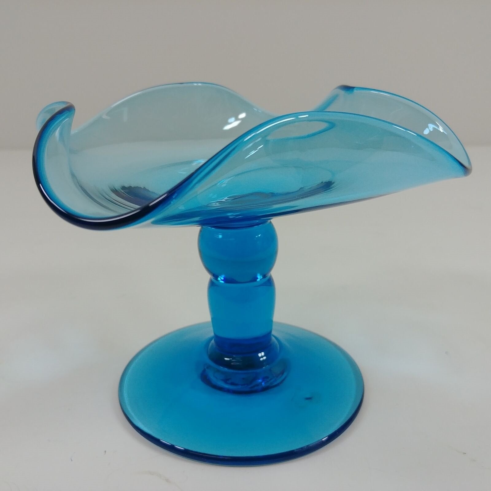 Art Glass Compote Candy Nut Dish Ruffled Folded Edge Stem Pedestal Base Design
