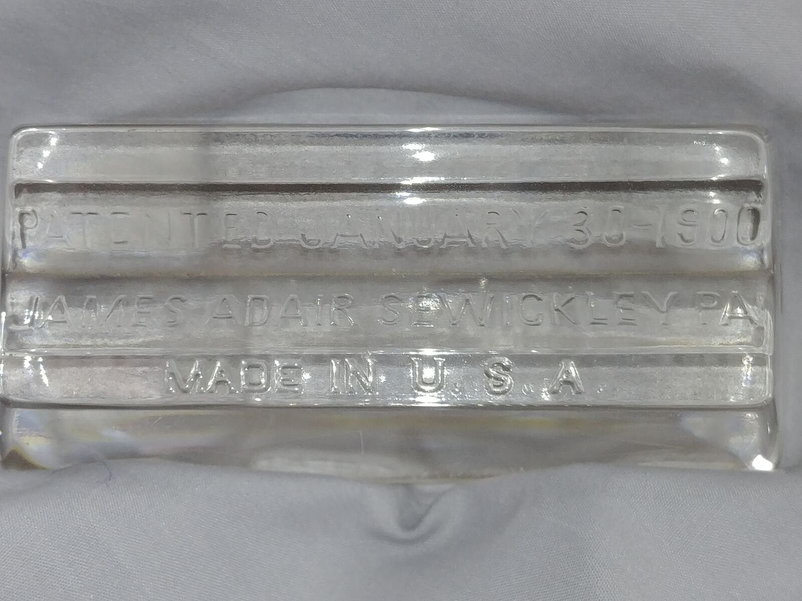Vintage Glass Paperweight Embossed with James Adair Sewickley PA 1900