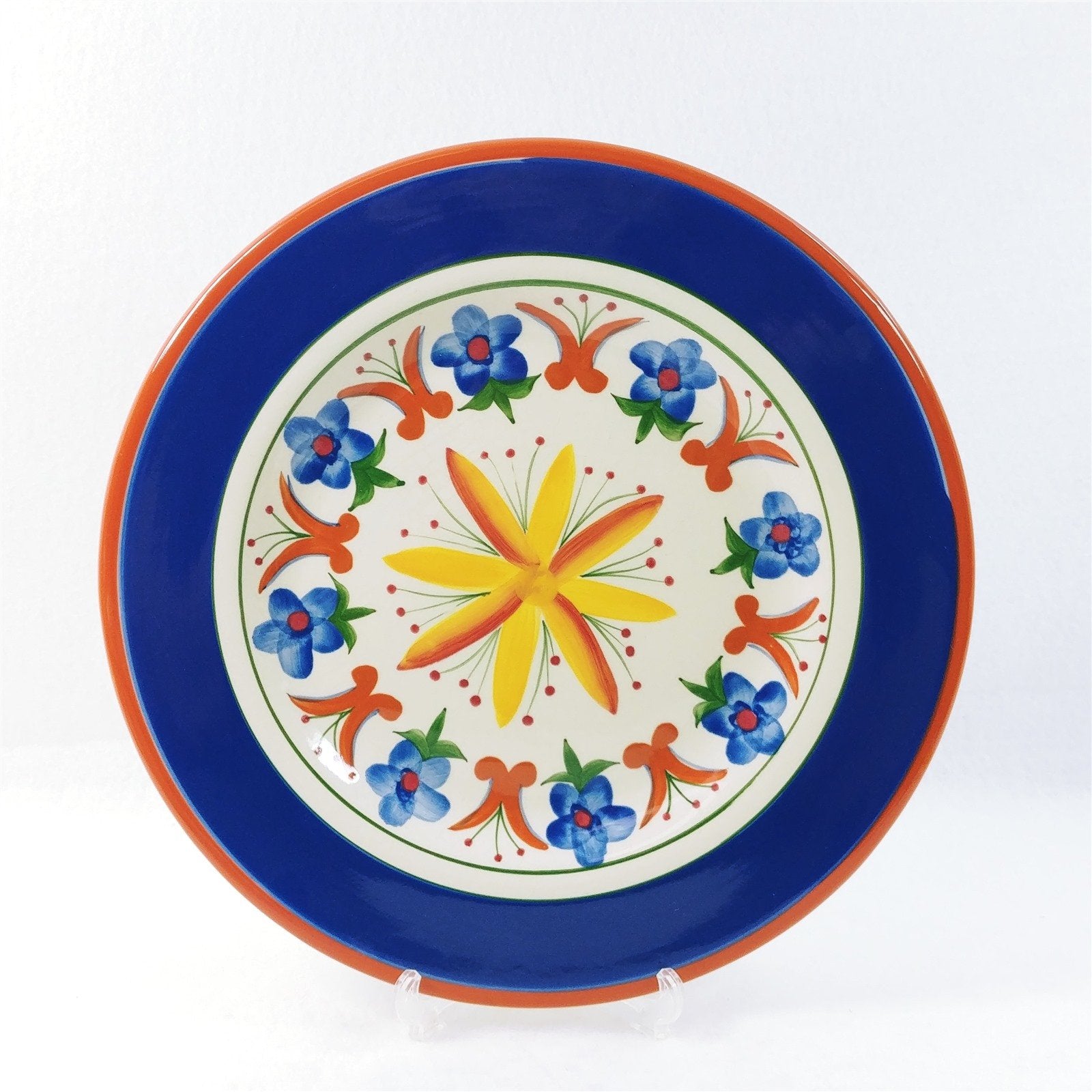 Giftcraft Mexican Sunrise Platter 11 1/2" Blue Band Flowers 2003