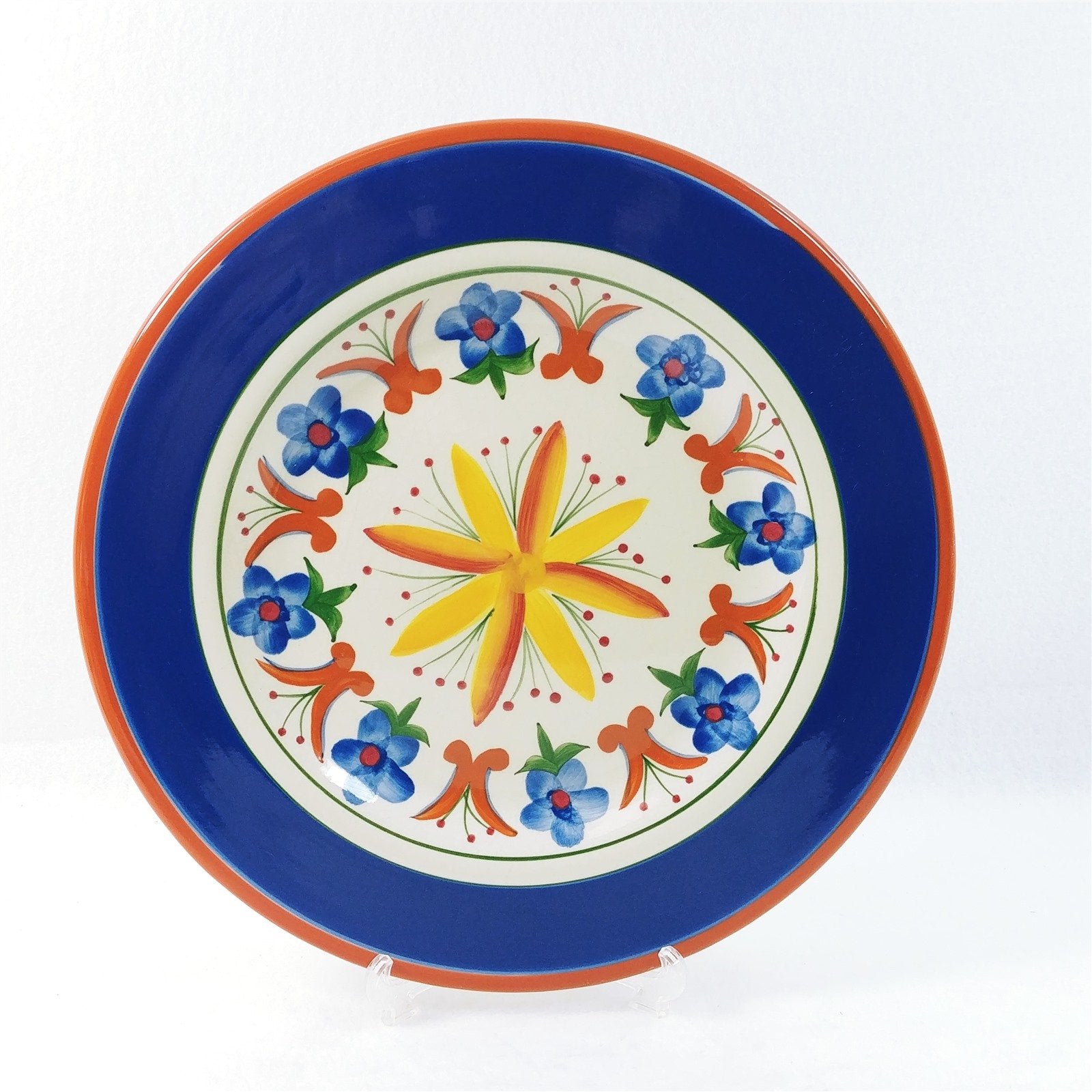 Giftcraft Mexican Sunrise Platter 11 1/2" Blue Band Flowers 2003