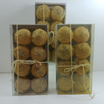 Load image into Gallery viewer, Decorative Gold Spun Grass Raffia Balls w/ Hanger Boxed Set of 8 pcs. NIB
