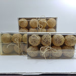 Load image into Gallery viewer, Decorative Gold Spun Grass Raffia Balls w/ Hanger Boxed Set of 8 pcs. NIB

