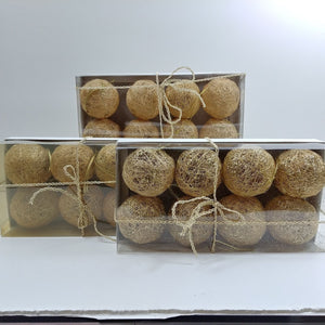 Decorative Gold Spun Grass Raffia Balls w/ Hanger Boxed Set of 8 pcs. NIB