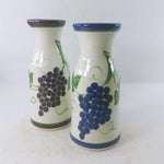 Load image into Gallery viewer, Wine Carafe Vase Set 2 Grapes on Vine Design Artisan Signed Pottery Stoneware 9&quot;
