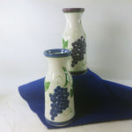 Load image into Gallery viewer, Wine Carafe Vase Set 2 Grapes on Vine Design Artisan Signed Pottery Stoneware 9&quot;
